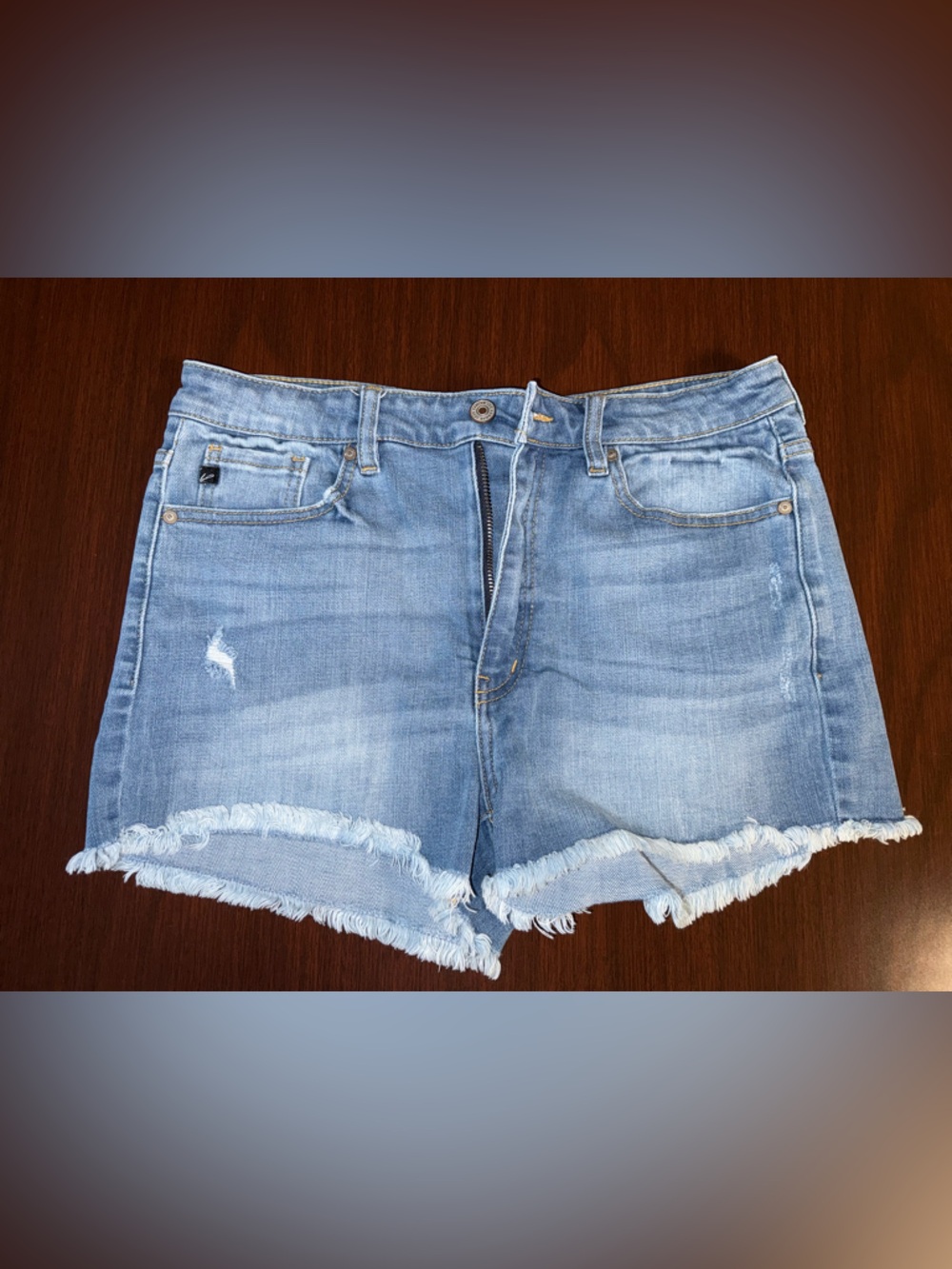 KanCan Light Blue Distressed Frayed Hem Jean Shorts